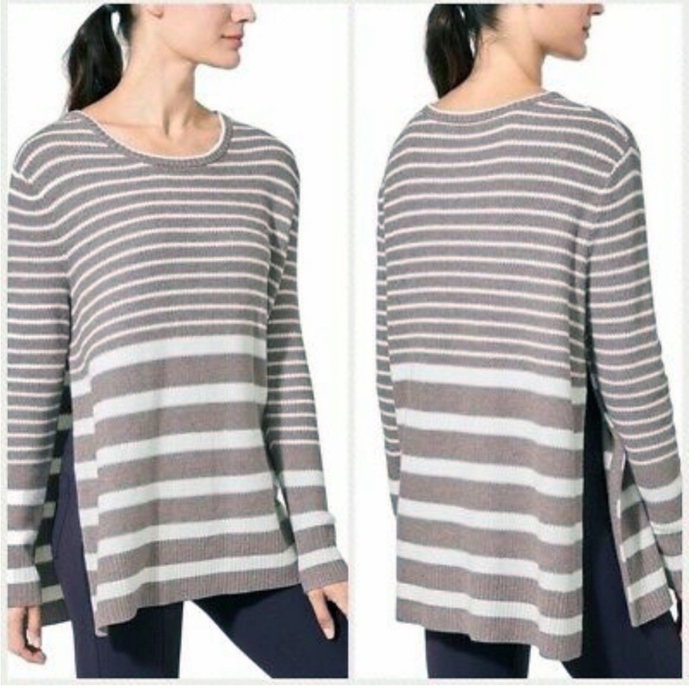 Athleta Kennewick Walnut Taupe Striped Wool Blend Oversized Sweater